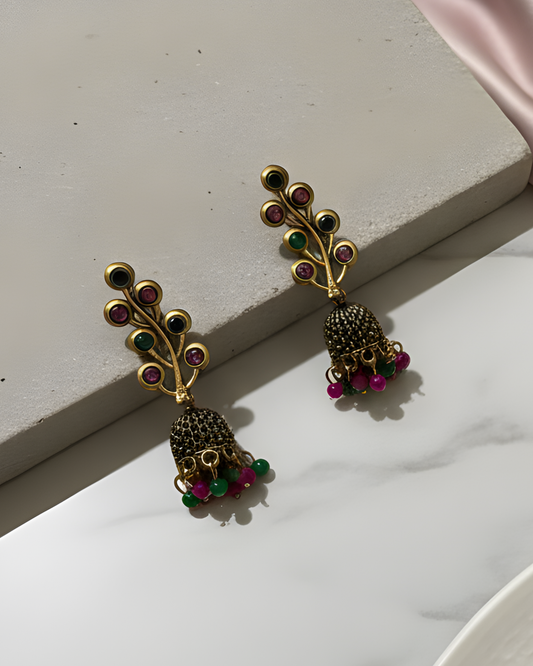 Antique Peacock Branch Jhumka Earrings